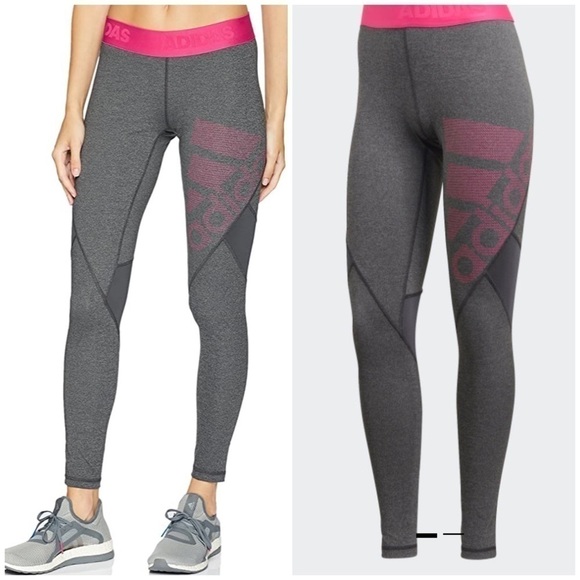 Nwt adidas alphaskin gray pink leggings tights. - Picture 1 of 6